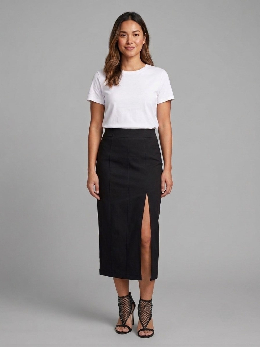 H&M Black Side Slit Midi Skirt 4 High Waisted Divided Minimalist Goth Prep 90s